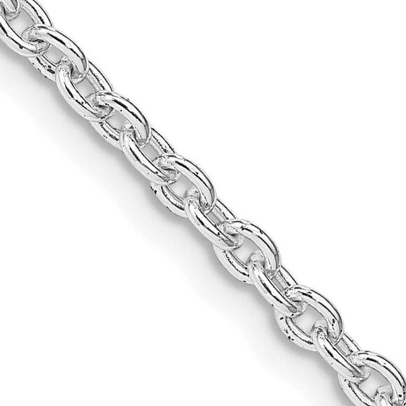 2.75mm Rhodium Plated Sterling Silver Solid Cable Chain Necklace 18in